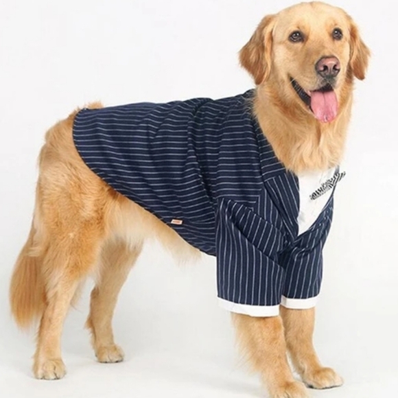 NWT dog navy pinstripe suit tuxedo with bowtie wedding costume - Picture 2 of 6